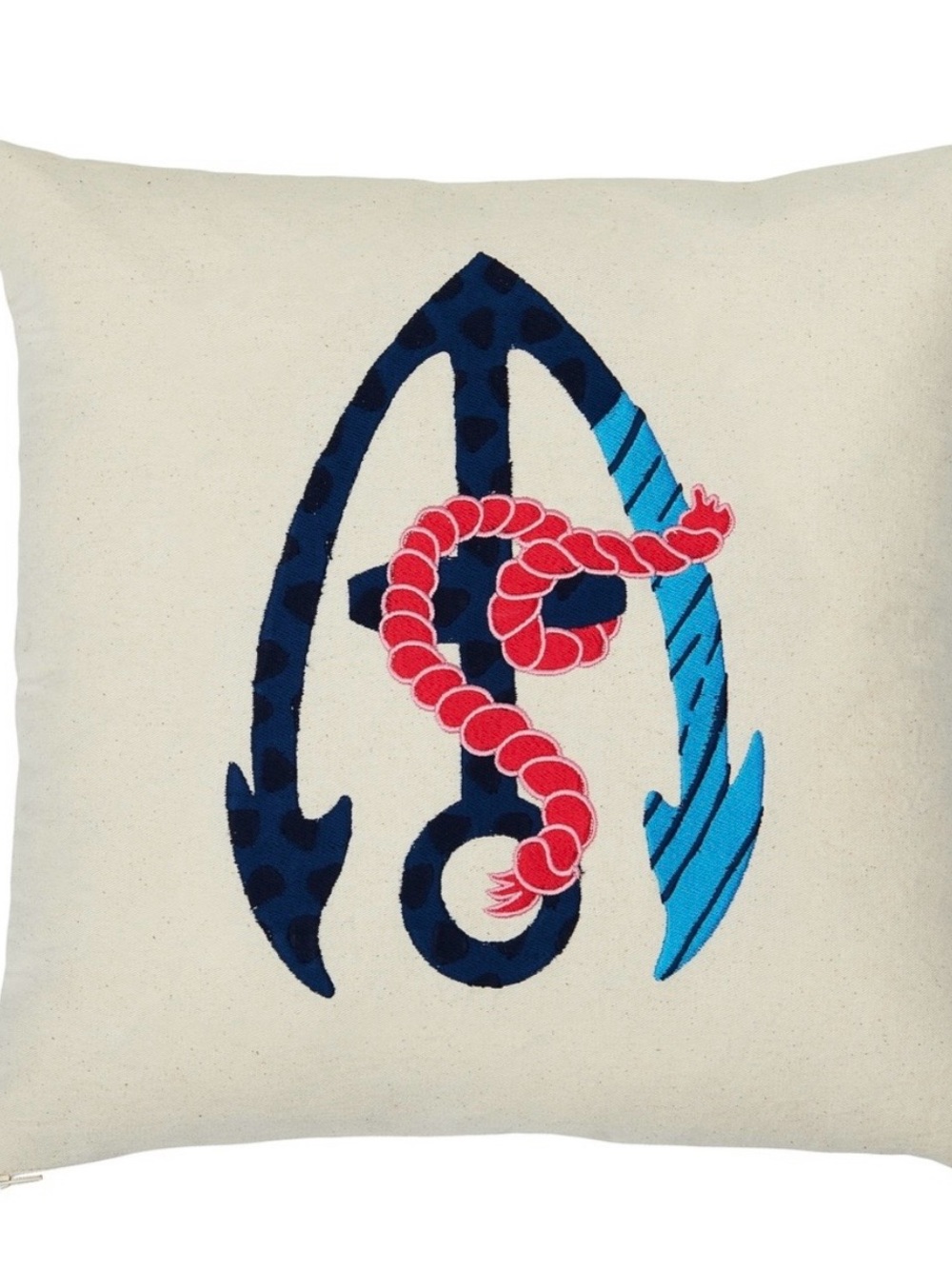 Decorative Cream Pillow with Navy, Blue and Red Anchor Embroidery